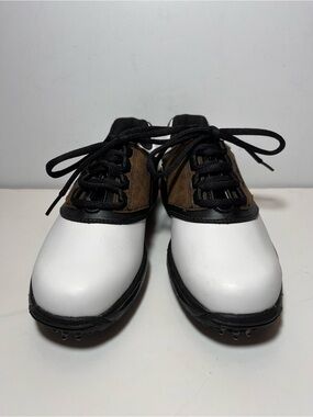 FootJoy White Brown Black Saddle Junior Golf Shoes Sz 3 See Pics Read